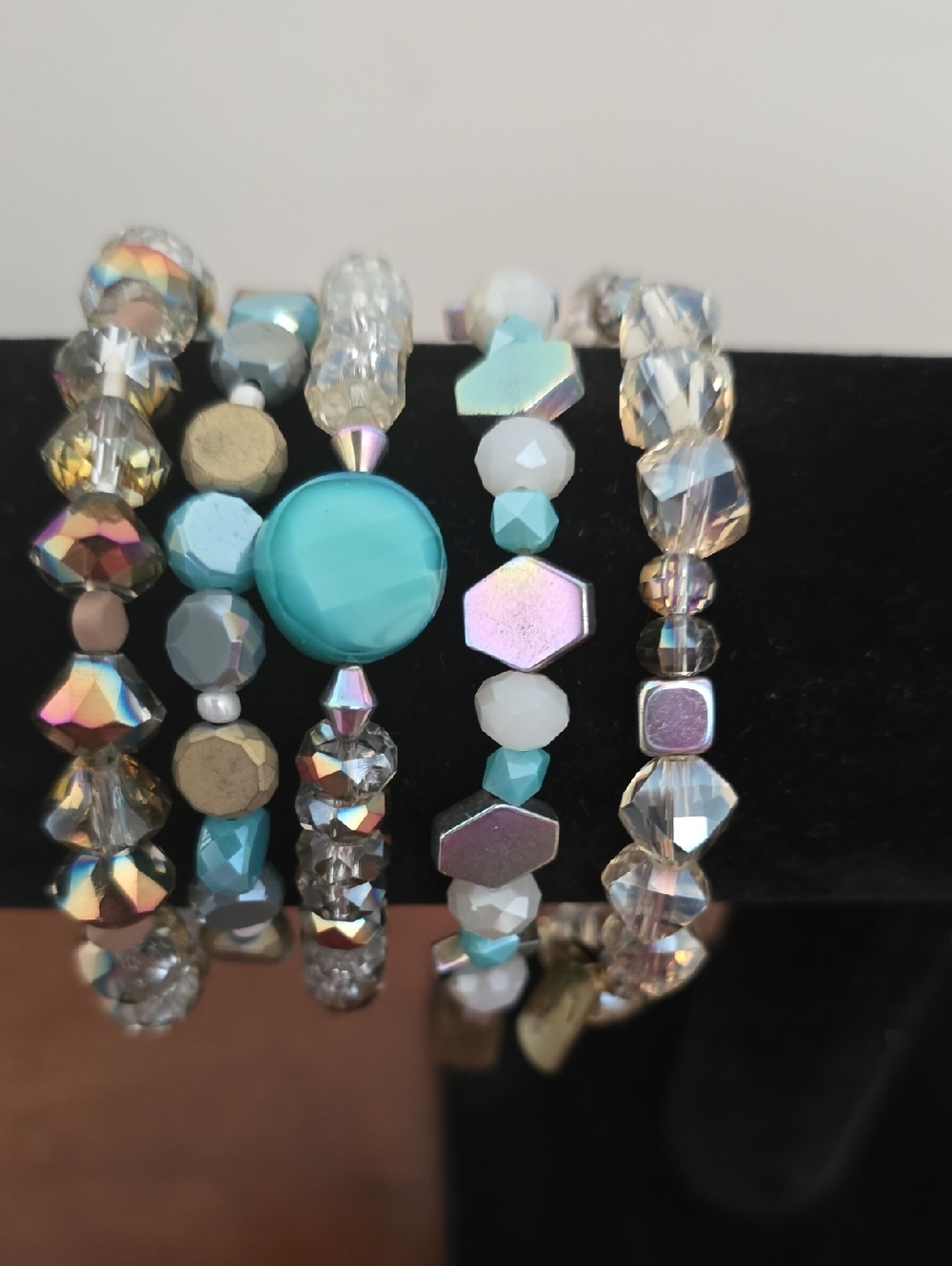 Erimish Turquoise & Iridescent Multistrand Extended (NWOT) Beaded Bracelet Set
